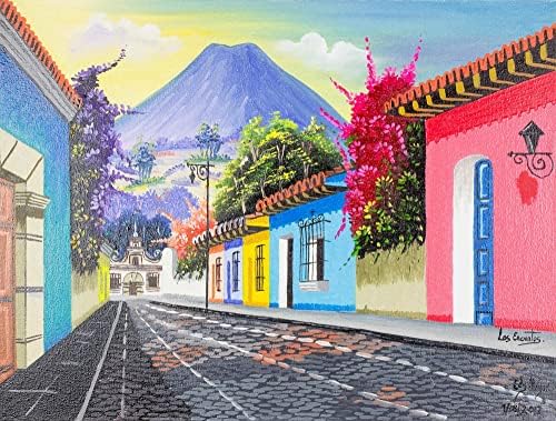 NOVICA višebojni gradski pejzaž impresionističke slike slikarstvo iz Gvatemale 'čari'