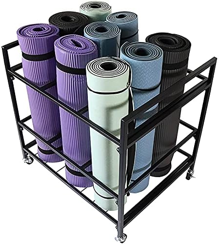 Bdhxwcn Yoga Mat Storage Cart metalni pjenasti valjak Organizator korpa za vježbanje mat Sortiraj stalak sa točkovima, za kućni fitnes klub