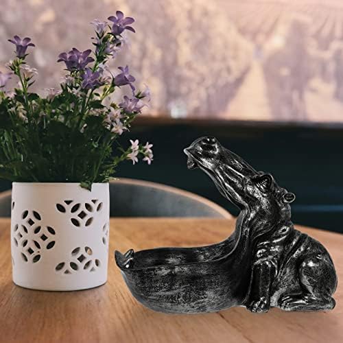 Cabilock pravougaoni poslužavnik nilski konj velika usta ključ posuda za skladištenje smola statua nilskog konja hipopotamus figurica Candy Dish nakit naušnice držač za kućni dnevni boravak stol dekor Grey Hippopotamus pokloni