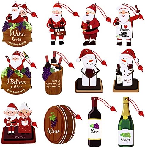 12 komada Božić Santa vino Barrel Ornament viseći Santa ukras S'mores vino Lover Božić Santa Chef sa vinom