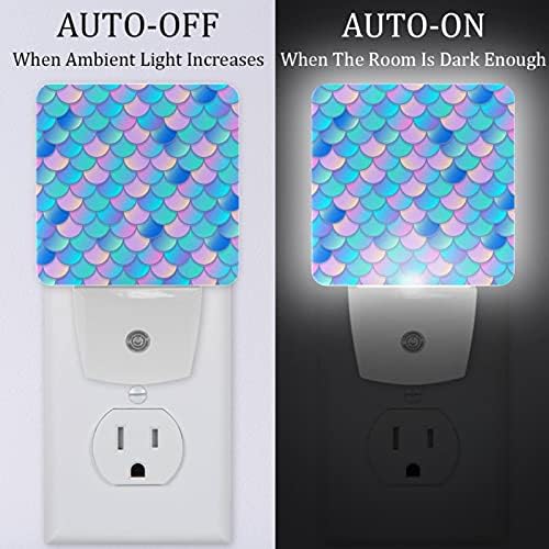 2 paket Plug - in LED noćna lampa plava ružičasta akvarelna Mermaid scale uzorak, Auto Dusk to Dawn senzor