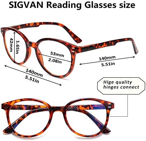 SIGVAN 5 Pack ženske naočare za čitanje plavo svjetlo blokirajuće opružne šarke elegantne okrugle naočare za žene