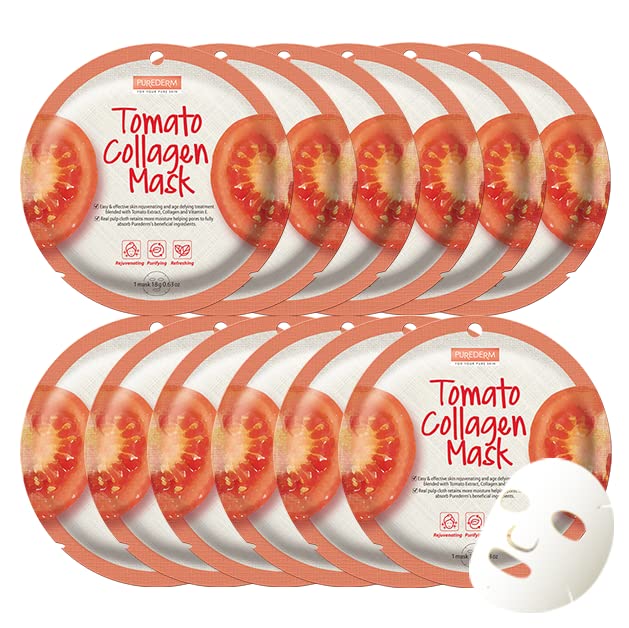 Purederm Tomato Collagen Mask - easy sheet type Korean beauty essence mask - ekstrakti paradajza,