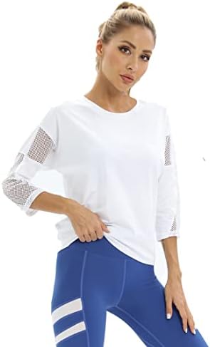Majice za vježbanje za žene, ženska mreža Atletska majica Yoga teretana vrhova Sportward 3/4 rukava za vježbanje