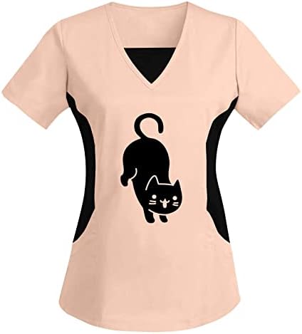 Ženska majica Stripe Womens Plus Size Top V izrez mačke sa kratkim rukavima Prints T Shirt bluza Mock Neck