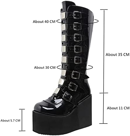 Hindola Womens Platform Punk Goth Mid Calf čizme Chunky High Heel-TOE non kliznite natrag zip koljena visoke