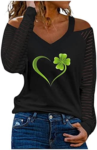 Ženski St. Paddy's Day Tees Top Sheer dugi rukavi košulje sa četiri lista djeteline srce štampanje pulover