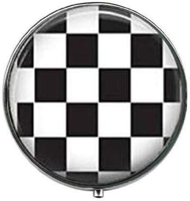 Crno-bijela checkerboard - Art foto kutija - kutija za tabletu - stakleni bomboni