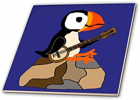 3drose Funny slatka Cool Puffin ptica svira bendžo Muzika primitivna umjetnost-Tiles