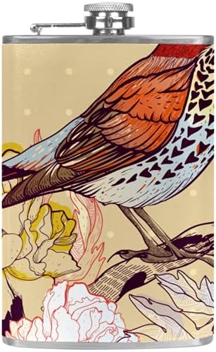 Hip tikvica za tečnost od nerđajućeg čelika nepropusna sa levkom 7.7 Oz kožna navlaka odlična poklon ideja tikvica-Vintage Spring Birds Flower