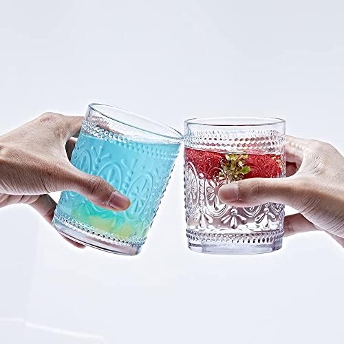 Yl-esh [6 pack] 12 oz Romantične vode, premium vintage staklena posuda, elegantne reljefne čaše za piće,
