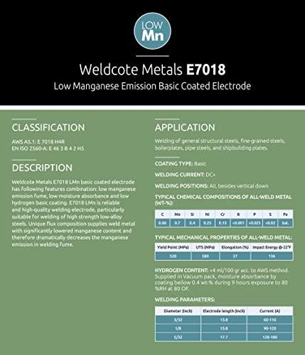 Weldcote Metali E-7018 Niske manganske emisije za zavarivanje zavarivanje. Vakuum pakiran preko