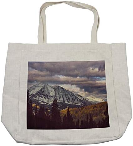 Ambesonne pejzažna torba za kupovinu, planine prekrivene snijegom u Koloradu jesenja sezona prije