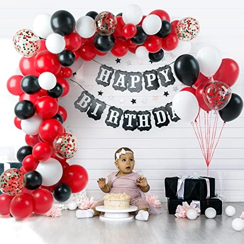TUPARKA 12 inča crni crveni konfeti baloni Kit 60 pakovanje crveni crno-bijeli balon za zabavu za rođendansku maturu Baby Shower potrepštine za godišnjicu braka