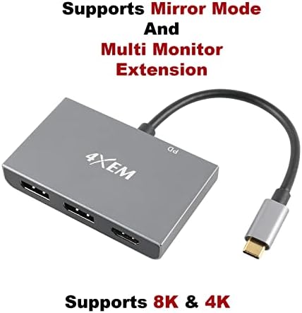 4xEM- 3-port multi monitorna adapter - USB-C do 2 DisplayPort 1.4 i HDMI 1,4 MST HUB, trostruki 8K