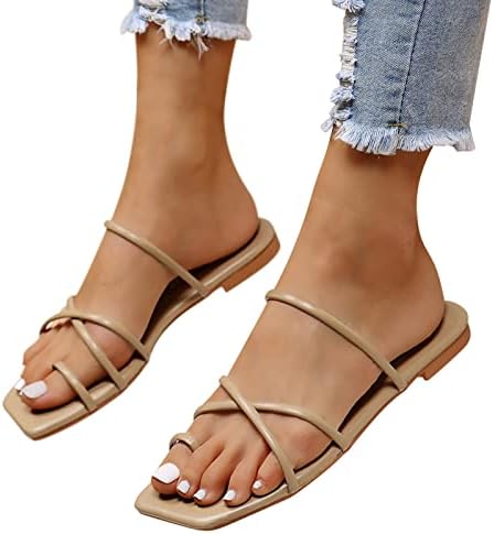 Žene Flip Flops Square Strap sa sandale za plažu sandale Visoke modne papuče ravne dno otvorene