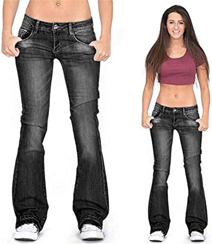 Andongnywell žensku rastezmu Skinny Bell donje traper pant od pucanja Jeans Western Mid Rise