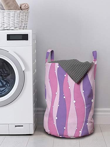 Ambesonne apstraktna torba za pranje rublja, uzorak sa vertikalnim valovitim linijama i sitnijim kružnim krugovima ispis, košara za mršave s ručkama za zatvaranje za pranje rublja, 13 x 19, blijedo ružičasta
