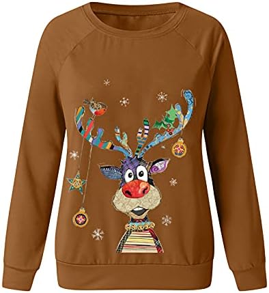Ženska božićna dukserica s dugim rukavima Crewneck Xmas Elk grafički pulover Ležerni labavi džemper bluza