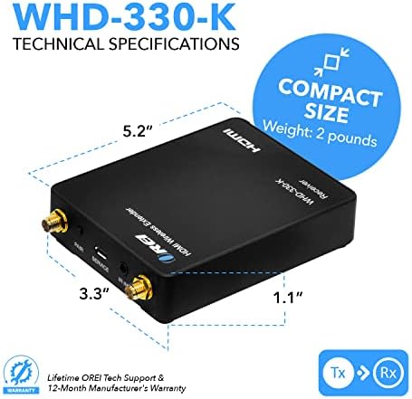 Orei Bežični HDMI predajnik i produženik prijemnika do 300 stopa 2.4 GHz Dugi domet - savršen za streaming iz laptopa, računara, kablova, netflix, YouTube, PS4 za HDTV / projektor IR podrška - Niska kašnjenja