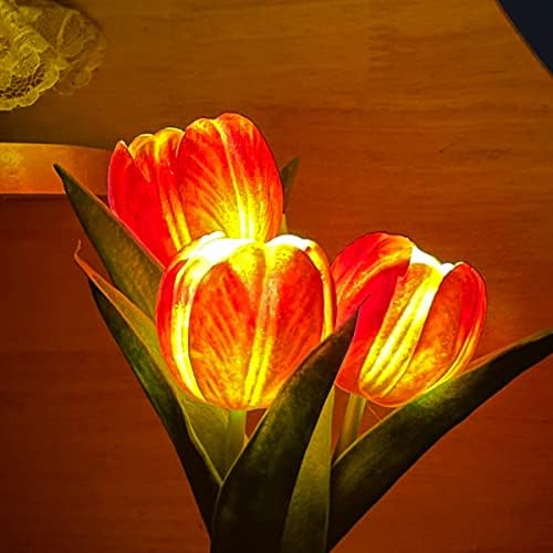 Yunbiaosen Stolna svjetiljka LED tulip lampica umjetna cvjetna noćna svjetlost lažni cvjetni buket 3