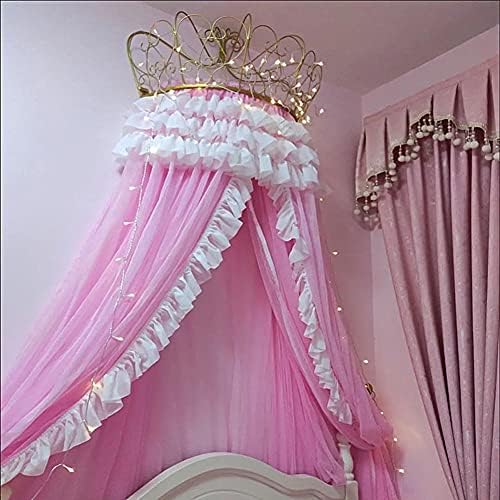 SSLW Princess Crown Mosquito neto, zavjesa za krevet Dječja dječja soba Decor Crib Cropy za čitanje djeteta Kuka Play Dvorci okrugli kućni krevetić Neto šator, ružičasti