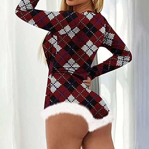 Božićni seksi Roman Pajamas Womens Backlex V izrez Dugi rukav BodySuits Bodycon Onesie Shorts Tokup 1 komad