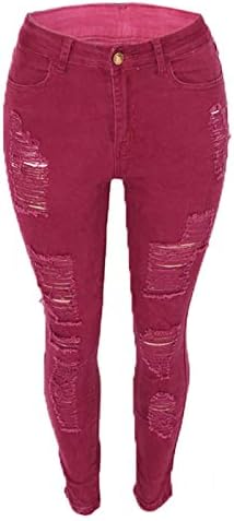 Suiqu ženo Ležerne prilike za letnje rupe za podizanje rupa traper duge pantalone Skinny Basic Stretch Jeans
