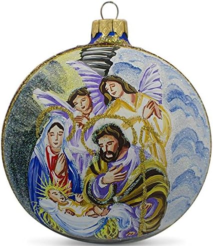 Anđeli Divimo Isus Jaslica Scene Glass Ball Božić Ornament 4 Inča