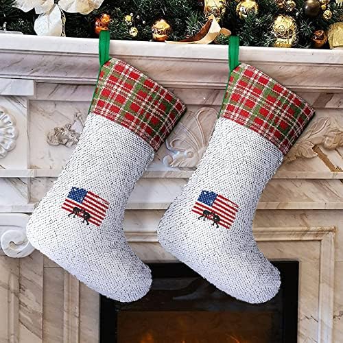 Američka zastava hrvanje božićne čarape sa blistavim blikovitim treniranjem Xmas Holiday Fireplace Mantle Party
