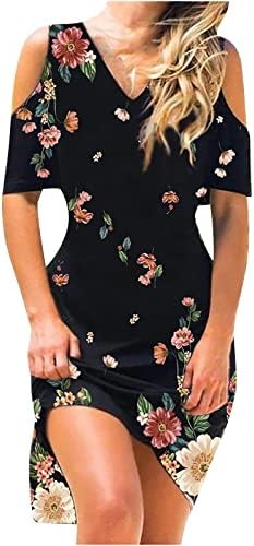 Ženske cvjetne štampane haljine Casual Loose Fit hladni rameni kratki rukavi ljetne kratke Mini