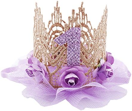 Juni Bloomy Baby Zlatna čipkasta ruža cvijet kruna 1. rođendan traka za glavu princeza Tiara