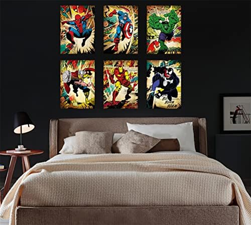 Marvel Posteri Avengers superheroji akvarel Poster Osvetnici zidna Umjetnost marvel zidni dekor Spiderman dekor sobe za dječake štampa spavaće sobe Lronman Hulk Kapetan Amerika Crni panter Vintage posteri Set od 6 11x14 inča