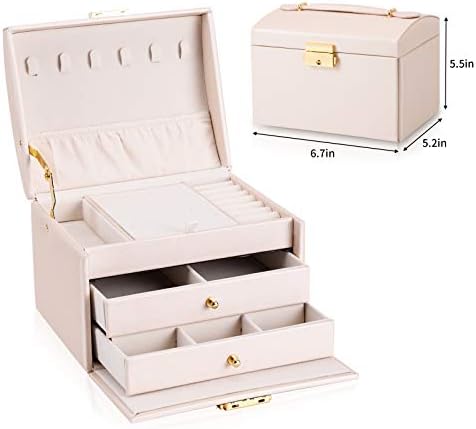 Dezzie ženska kutija za nakit, starija PU koža, 3 sloj za odlaganje nakita srednje veličine sa bravom.
