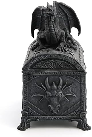 Veronese dizajn 7,25 visoki zmajski ukrasni ukrasni trinket kutija s valjenim kipom crni kameni