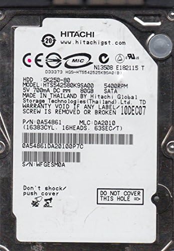 HTS542580K9SA00, PN 0A54861, MLC DA2010, Hitachi 80GB SATA 2.5 Hard disk