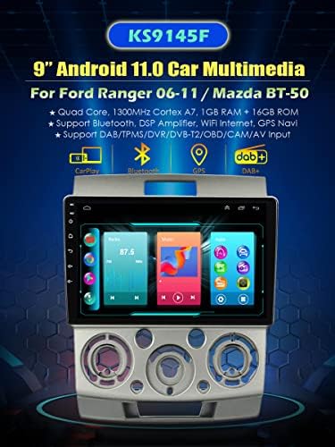For Ford Ranger 2006-2011 9 Android 11 auto Stereo Carplay Glavna jedinica GPS Android Auto Bluetooth Audio Video plejer ekran osetljiv na dodir Auto Radio multimedijalni plejer, ogledalo Link Radio WiFi USB GPS Navi+DVR