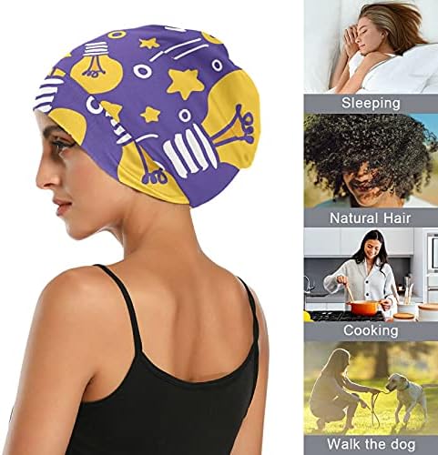 Kapa s lubanjem za spavanje Radni šešir Bonnet Beanies za žene Zvijezdano svijetlo žuto ljubičasto spavanje