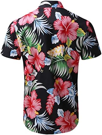 Beuu Muške havajske majice, ljetni kratki rukav tropski cvjetni gumb za ispis prema dolje opušteno fit rever plaža