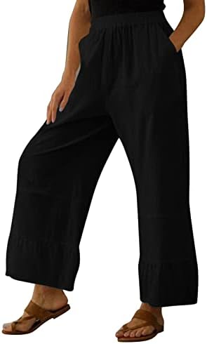 Ležerne ljetne pamučne lanene pantalone za žene labave pantalone sa ravnim nogavicama visokog struka duge
