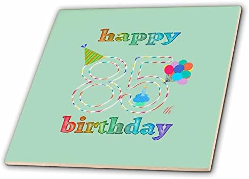 3drose sretan 85. rođendan, Cupcake sa svijećom, baloni, šešir, šareni-pločice