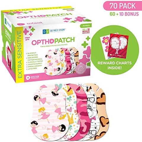 Opthopatch zakrpe za novorođenčade - Fun Girls Design - 60 + 10 bonus lateks besplatni hipoalergeni pamuk