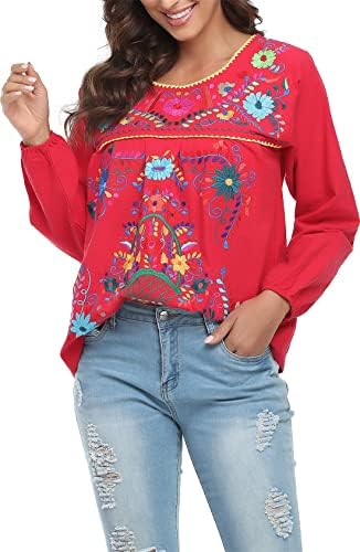 YZXDORWJ ženski Casual Meksički dugi rukavi seljačka bluza Plus veličina XXL vrhovi