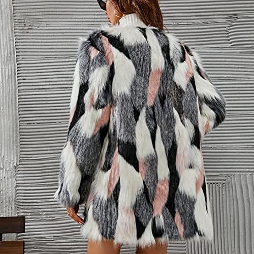 Sunaei Leopard Print plišana odjeća - Ženske runo Otvoreni prednji kaput Prevelika duga jakna Casual Pocket