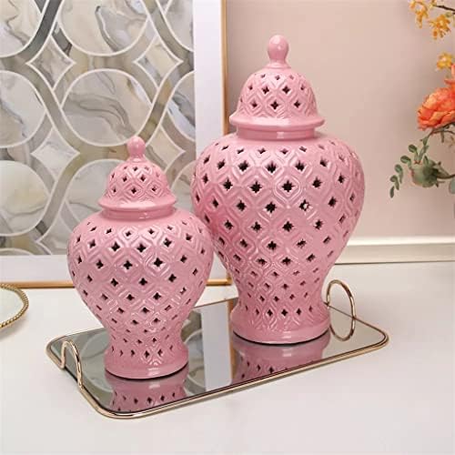 N / A Pink Ginger Jar Ceramics Hollow General Jar Skladište slatkiša Spremnik Spremnici Spremnici Art Dekorativni tenkovska vaza Kućni zanatsko uređenje