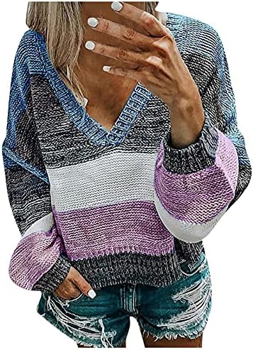 Basysin Stretchy Party džemperi Ženska pruga tunika Moderni džemper s dugim rukavima V izrez