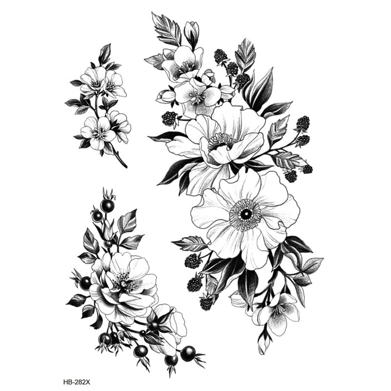 2 lista crna crna skica cvijet Vodootporna privremena tetovaža naljepnica naljepnica za pola ruke Flower