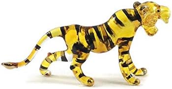 Mr_Air_thai_glass_blown sitne 3 Duga žuta crna kopitarska figurica - minijaturna ručna stakla Bengal Tigrs
