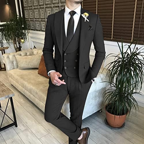 Wangyue Muška odijela Dvostruki grudi Slim Fit 3 komada odijelo Peak Revel mat vjenčani zabava Tuxedo