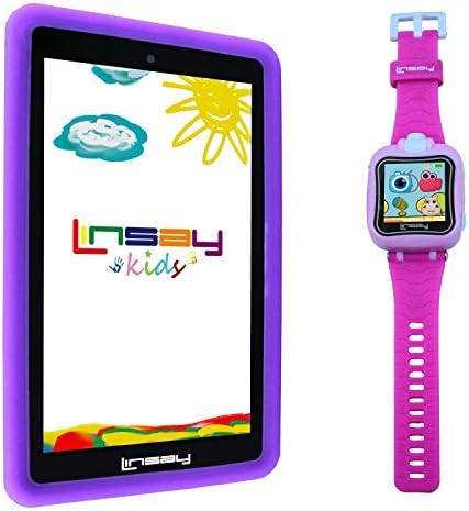 LINSSAY® 7 Kids Funny tablet ljubičasta sa 1,5 dječja pametna sat 90 stupnjeva selfie kamera ružičasta